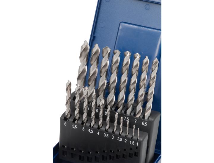 Sada spirálových vrtáků v kazetě DIN 338 HSS-G broušených 19 dílů